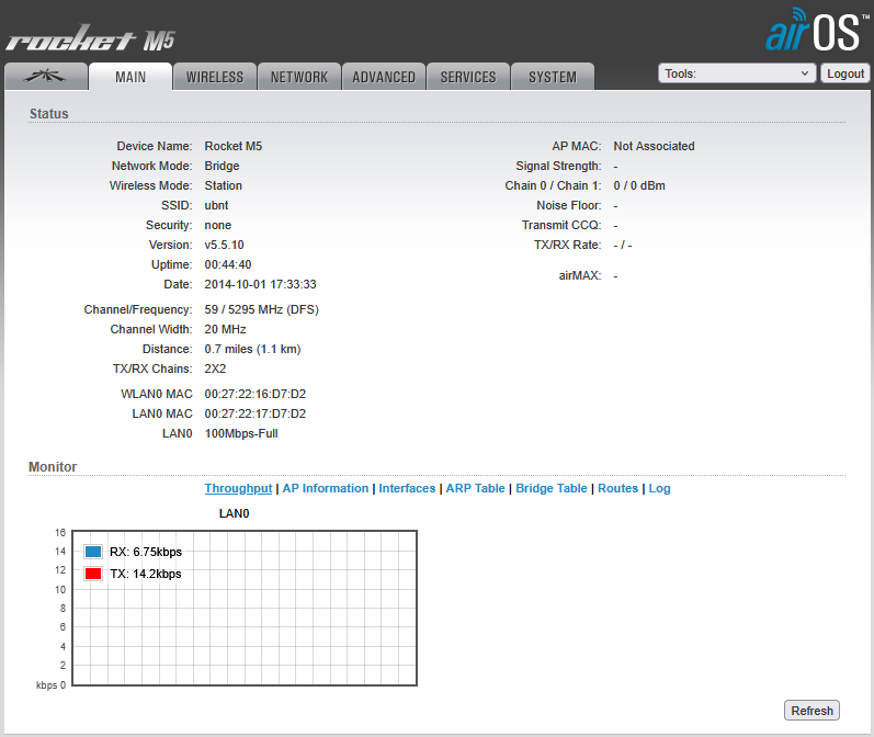 the web interface of the Rocket M
